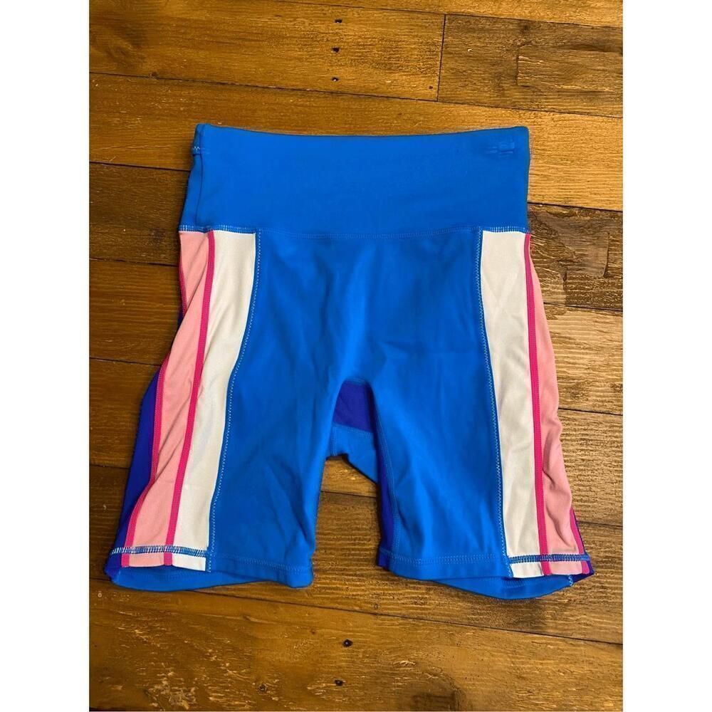 Fabletics Trinity High-Waisted Run Short 7 inch blue pink motion 365 active wear